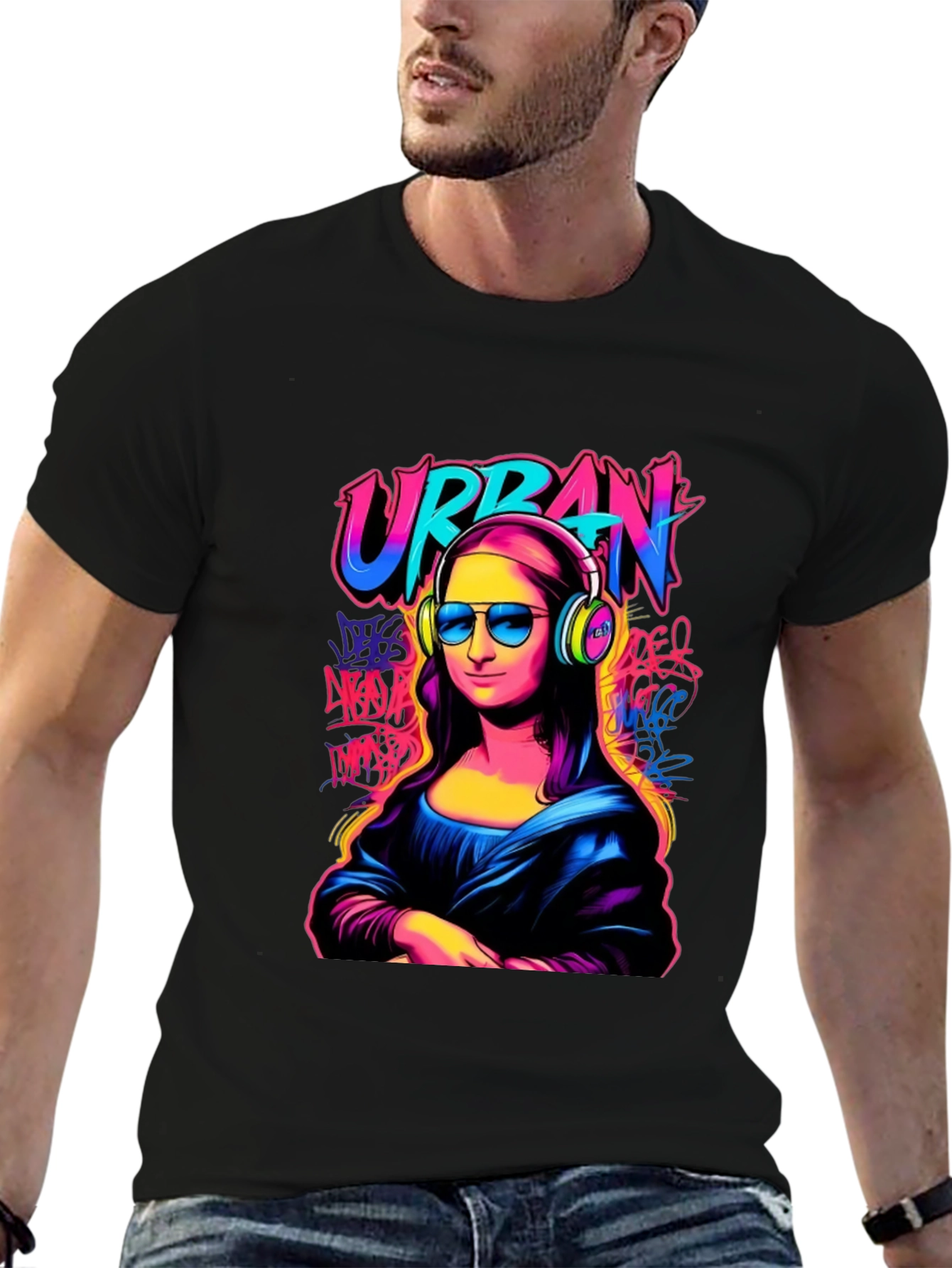 Urban Mona Lisa Graphic T-Shirt - Black