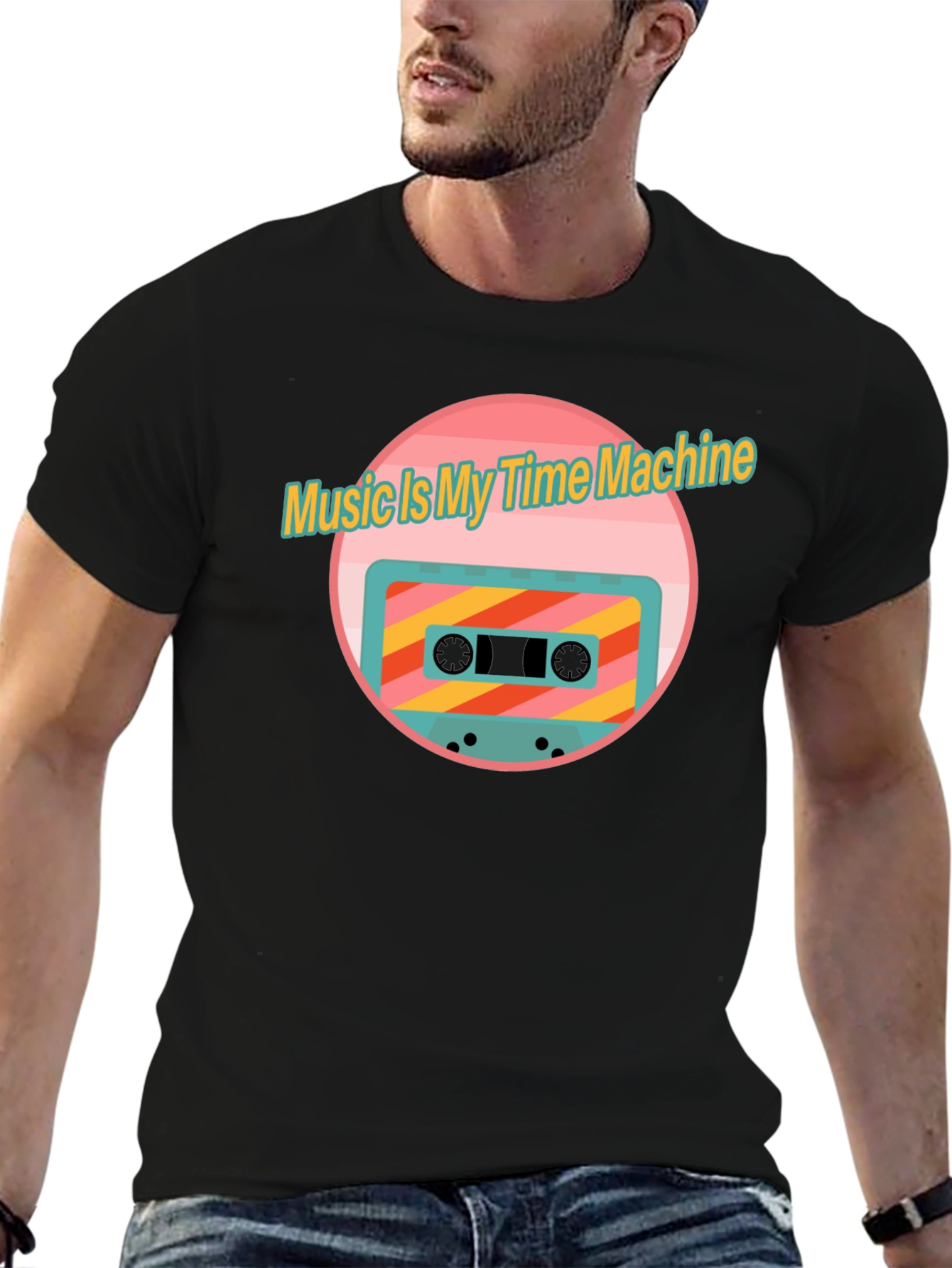 Retro Music Time Machine Cassette Tape Graphic T-Shirt