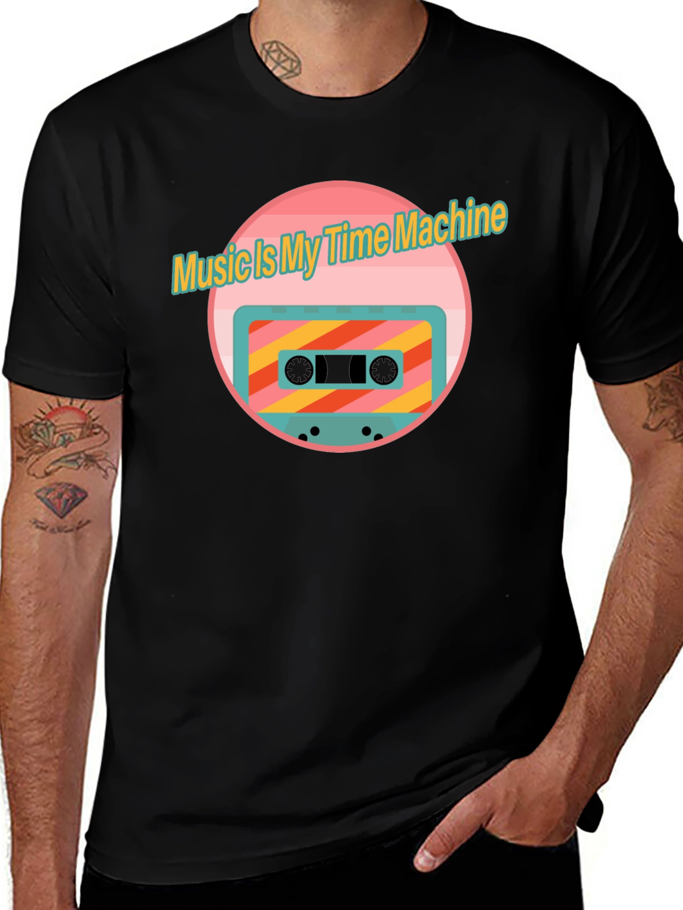 Retro Music Time Machine Cassette Tape Graphic T-Shirt