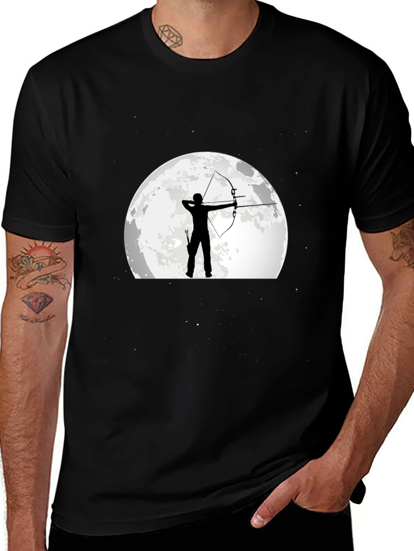 Archer Moon Graphic T-Shirt - Black Cotton Tee