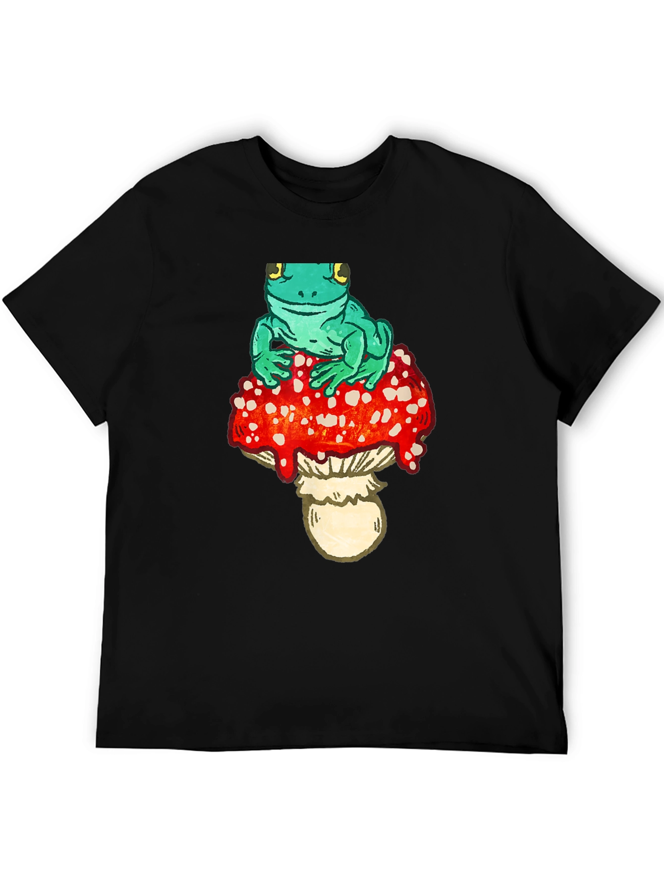 Frog on Mushroom Black T-Shirt