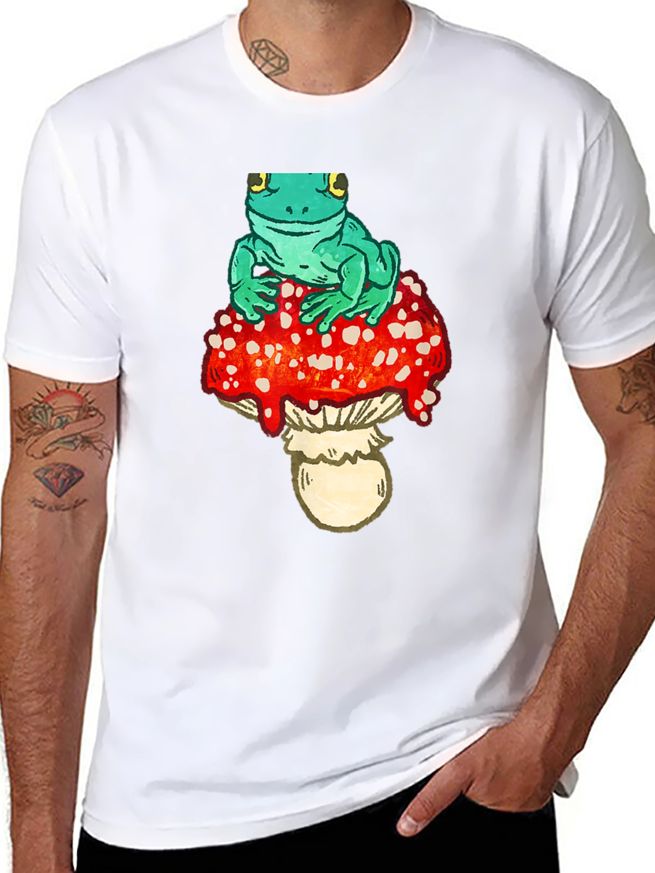 Frog on Mushroom Black T-Shirt
