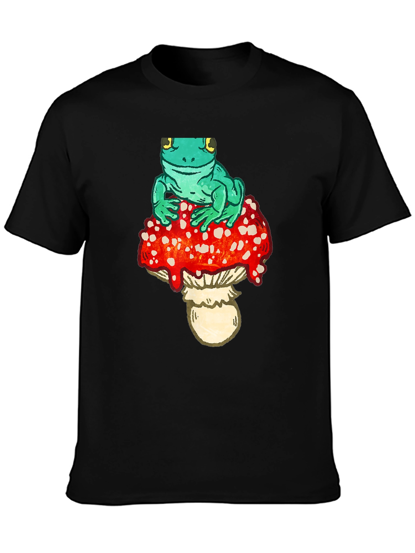 Frog on Mushroom Black T-Shirt