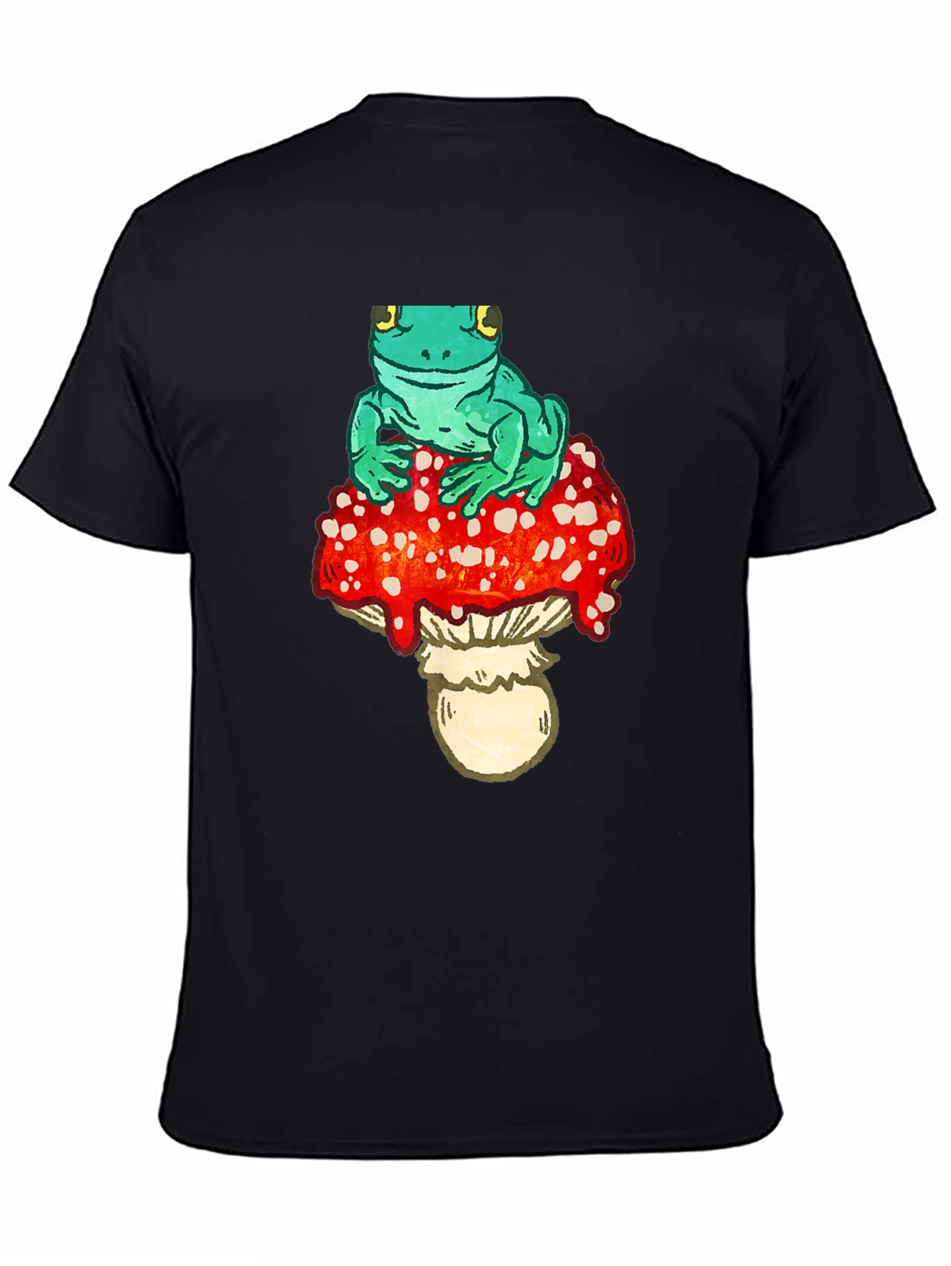 Frog on Mushroom Black T-Shirt