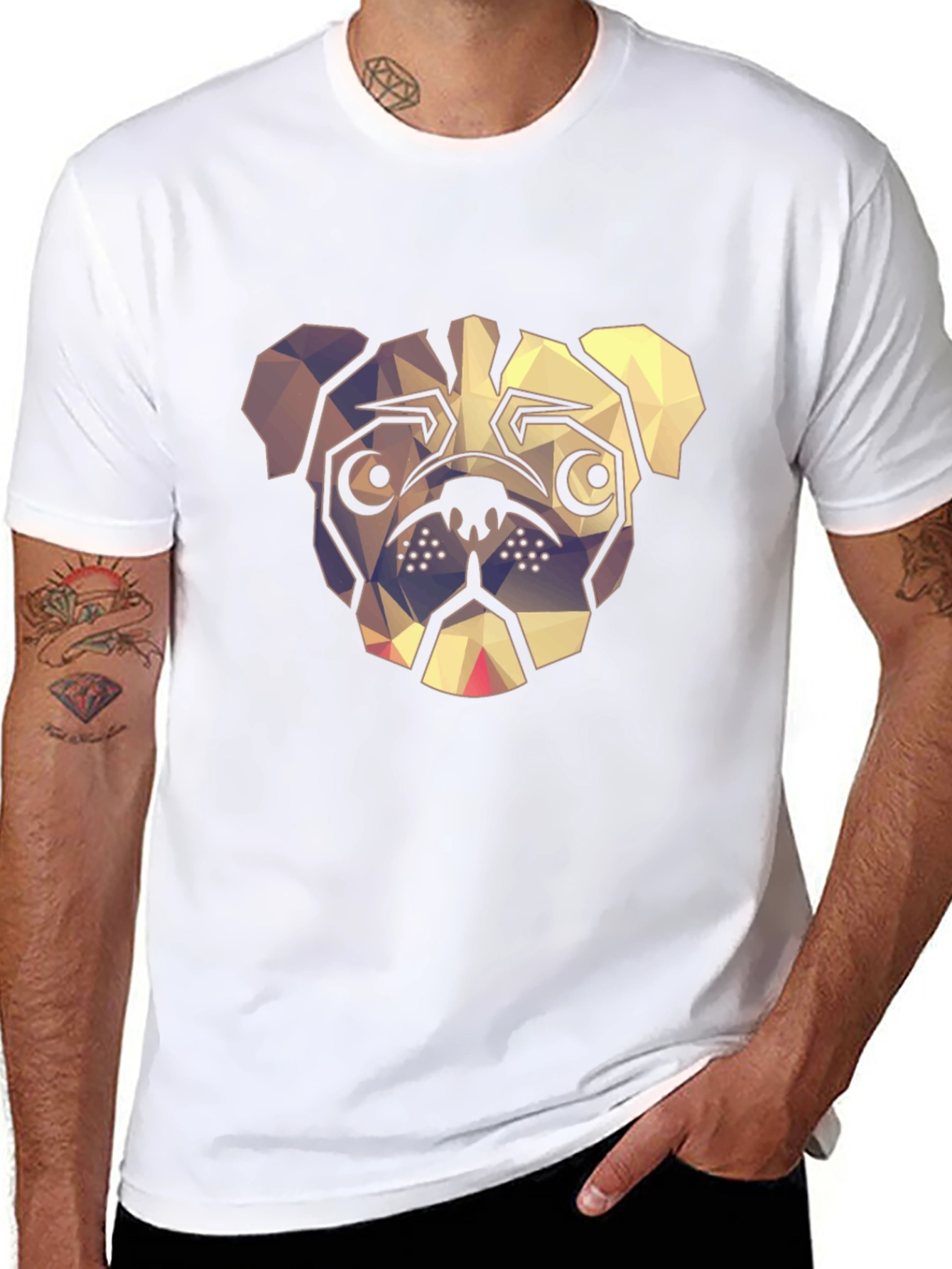 Geometric Pug Graphic Tee - Modern Dog Lover Shirt