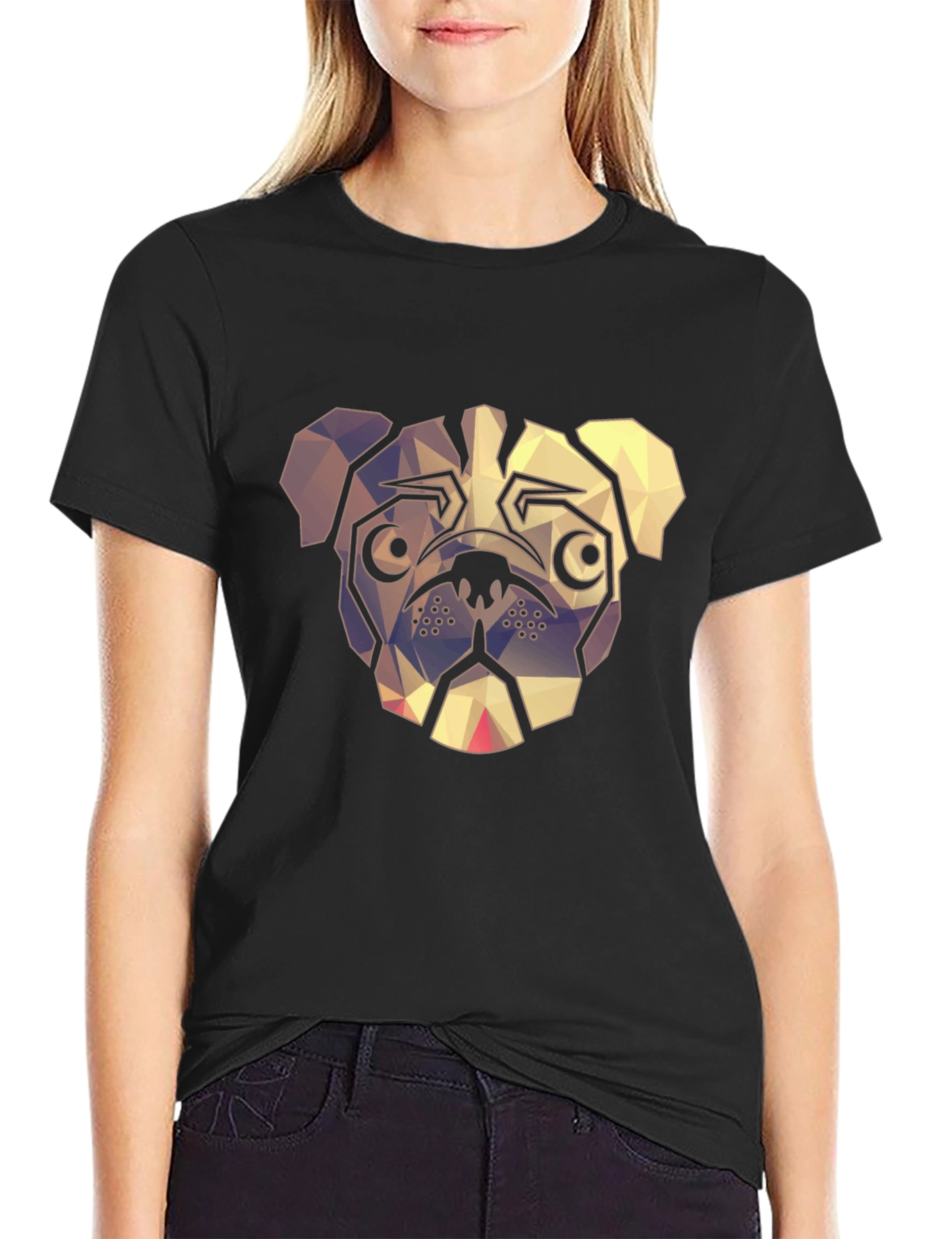 Geometric Pug Graphic Tee - Modern Dog Lover Shirt