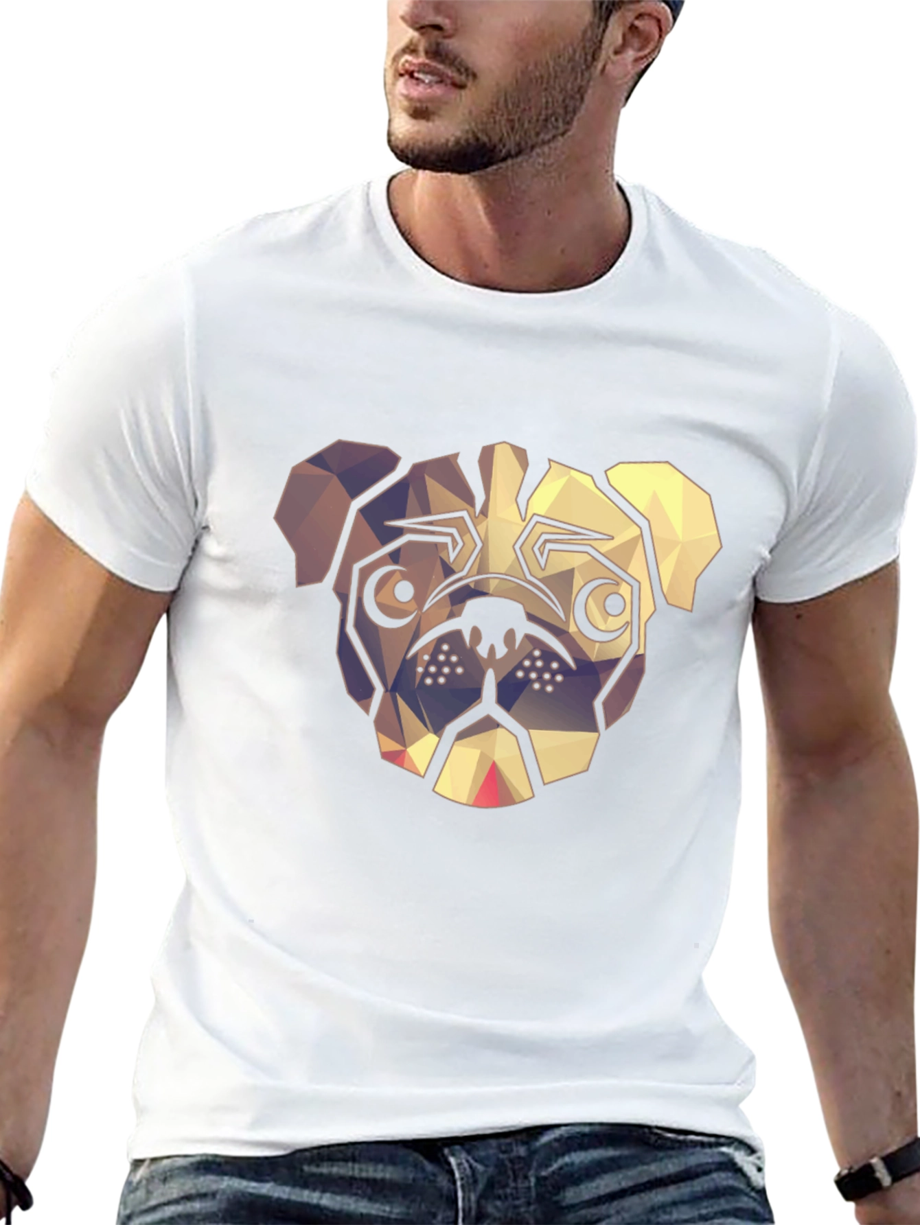 Geometric Pug Graphic Tee - Modern Dog Lover Shirt