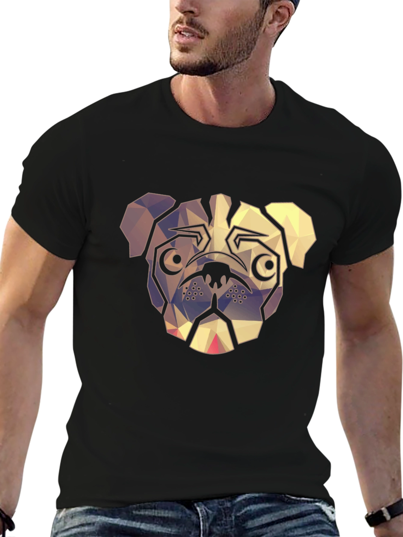 Geometric Pug Graphic Tee - Modern Dog Lover Shirt