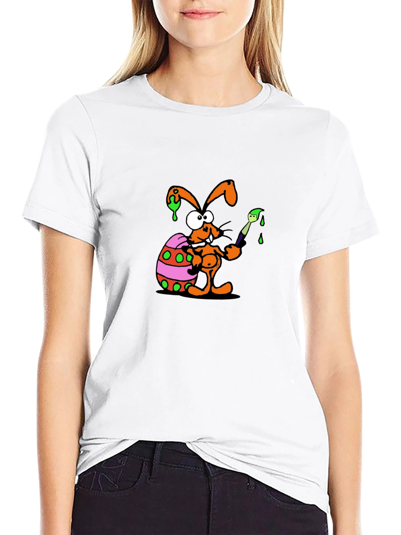 Funny Easter Bunny Painting Egg Black T-Shirt