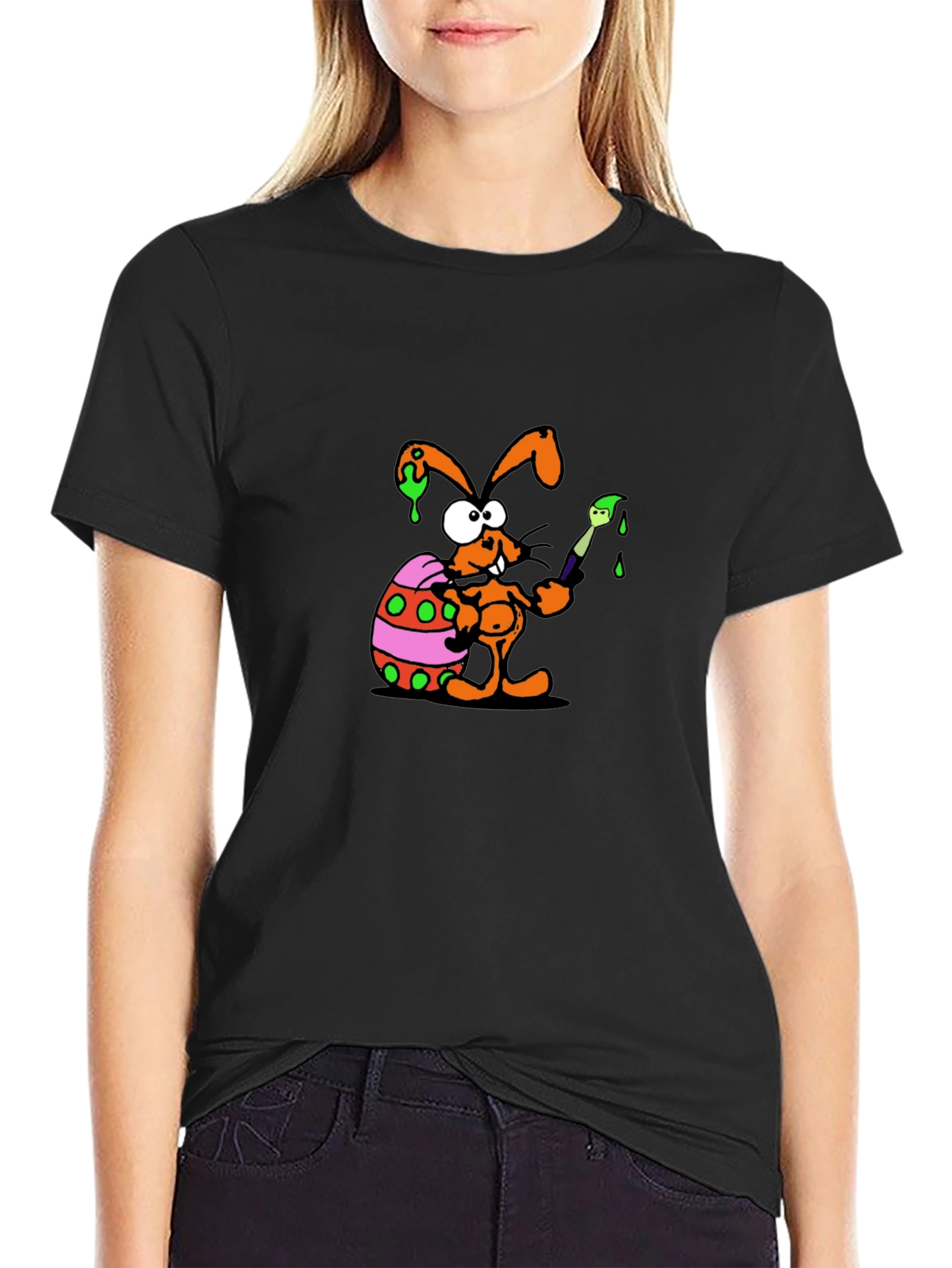 Funny Easter Bunny Painting Egg Black T-Shirt