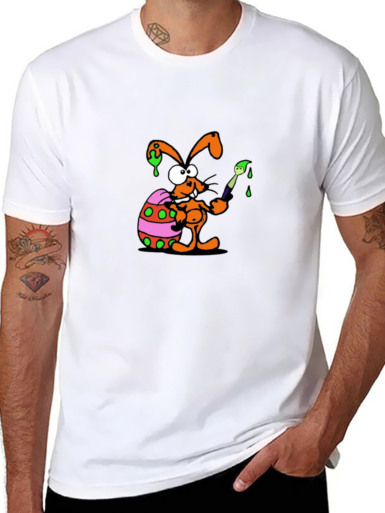 Funny Easter Bunny Painting Egg Black T-Shirt