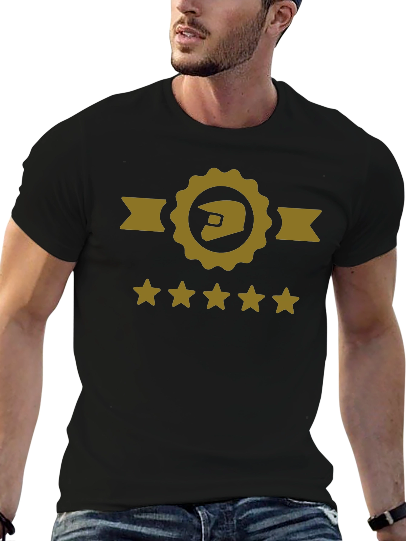 Motocross Helmet Gold Star Rated Black T-Shirt