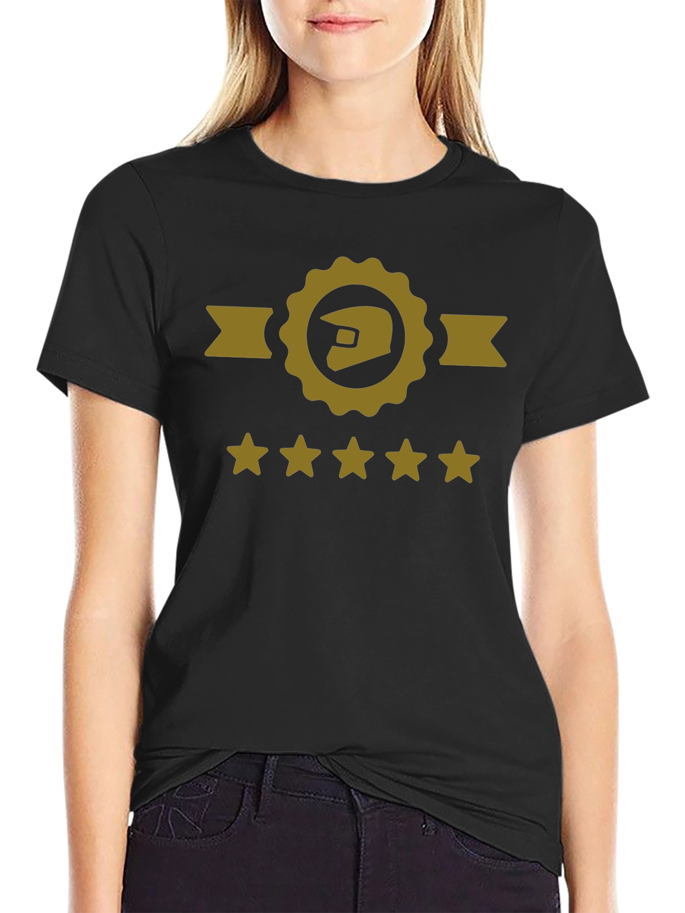 Motocross Helmet Gold Star Rated Black T-Shirt