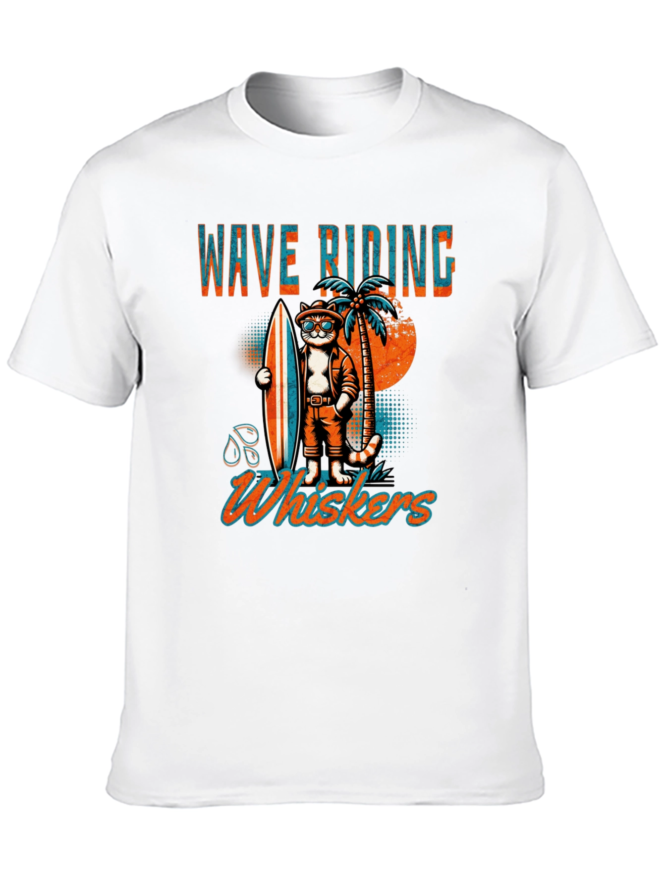 Wave Riding Whiskers T-Shirt - Cool Cat Surf Design
