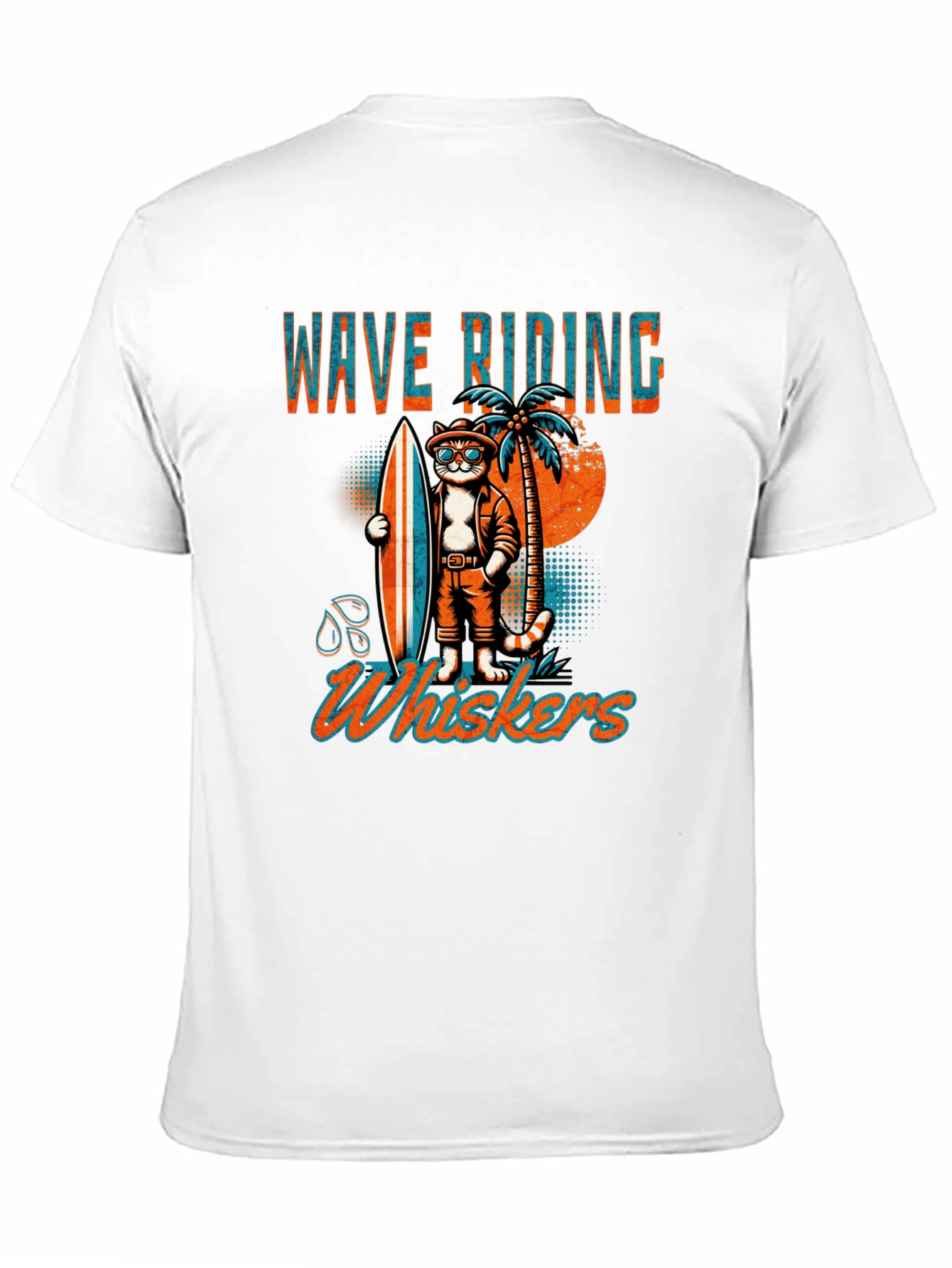 Wave Riding Whiskers T-Shirt - Cool Cat Surf Design