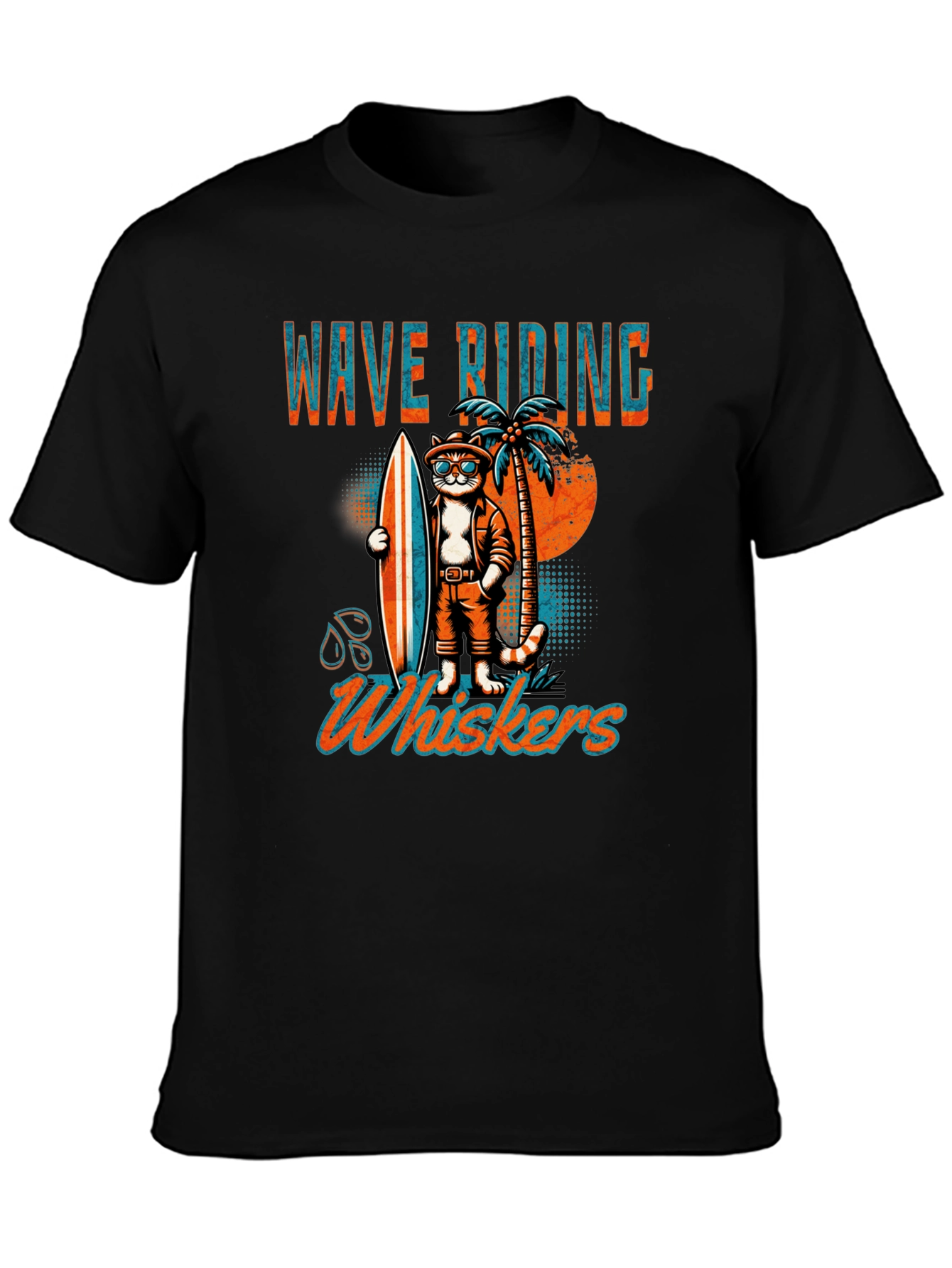 Wave Riding Whiskers T-Shirt - Cool Cat Surf Design