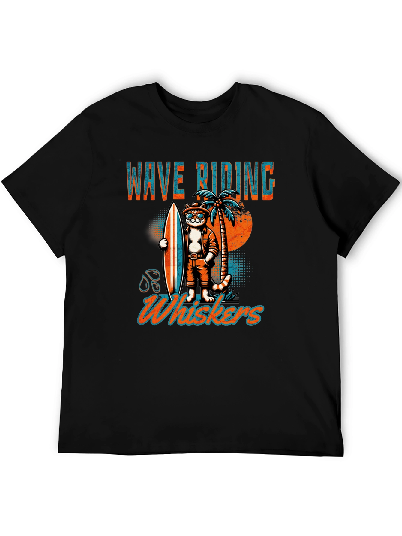 Wave Riding Whiskers T-Shirt - Cool Cat Surf Design