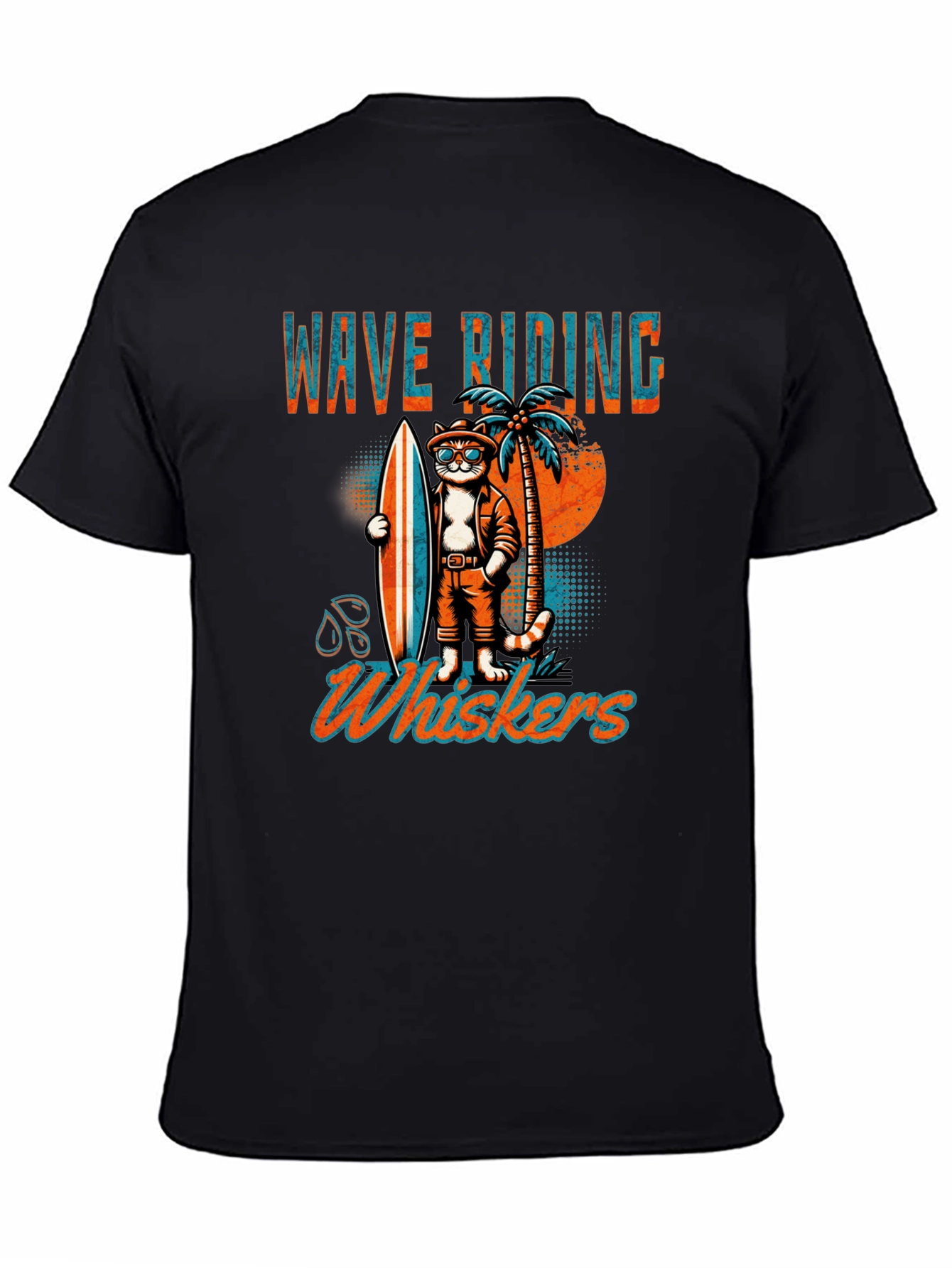 Wave Riding Whiskers T-Shirt - Cool Cat Surf Design