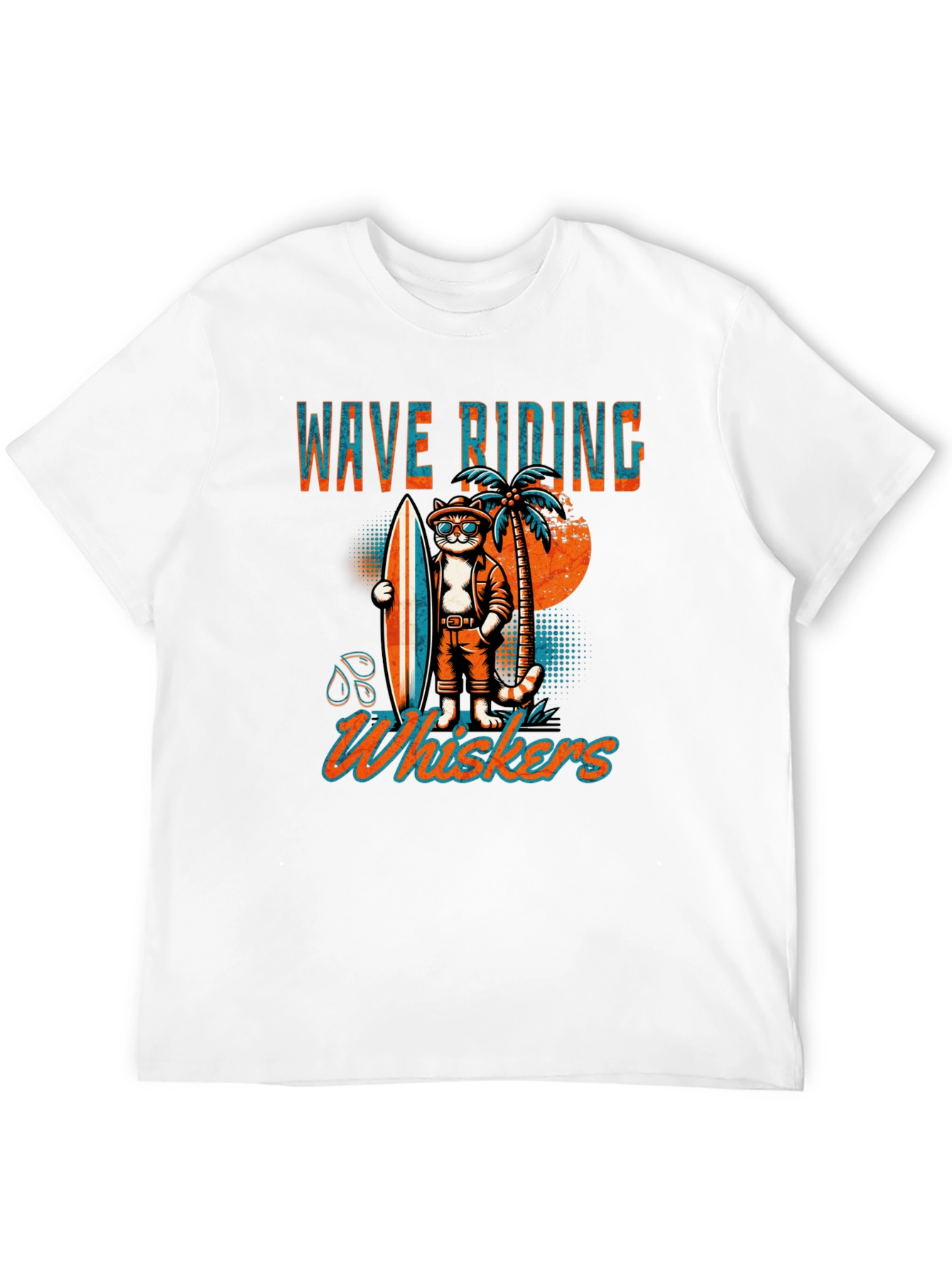 Wave Riding Whiskers T-Shirt - Cool Cat Surf Design