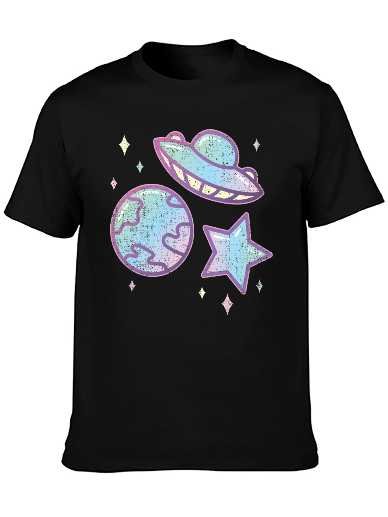Cosmic Space Graphic Tee - Black Cotton Blend T-Shirt