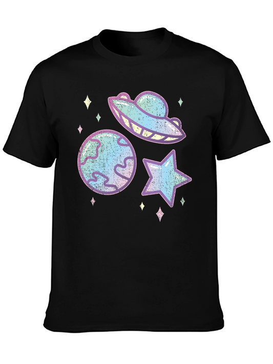 Cosmic Space Graphic Tee - Black Cotton Blend T-Shirt
