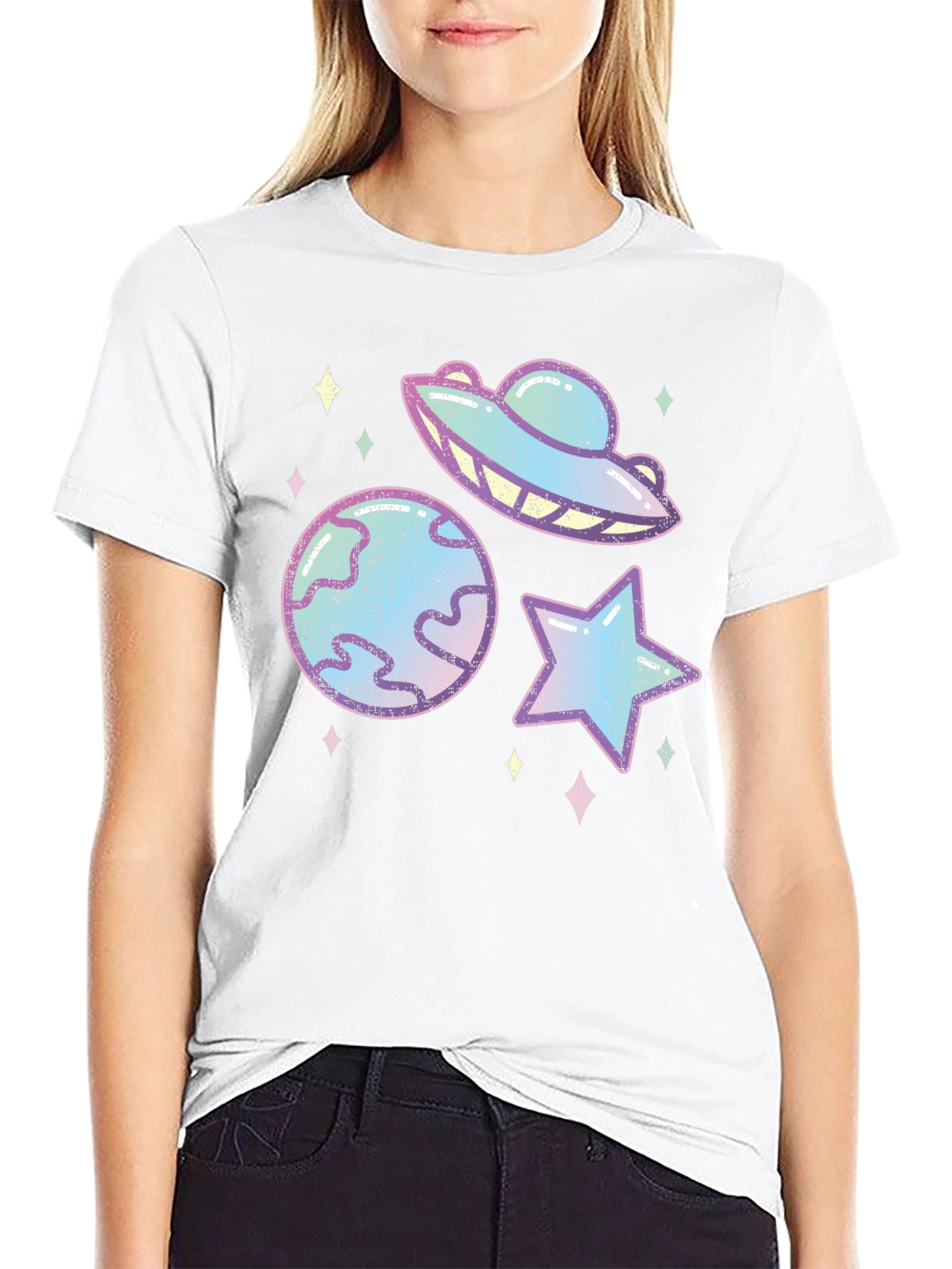 Cosmic Space Graphic Tee - Black Cotton Blend T-Shirt