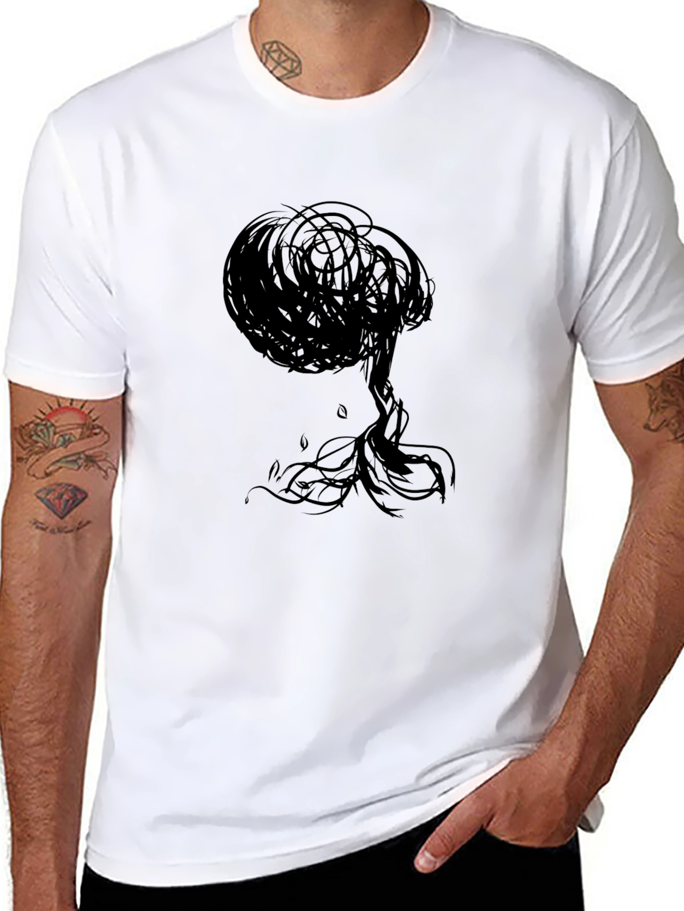 Abstract Tree Graphic Black T-Shirt