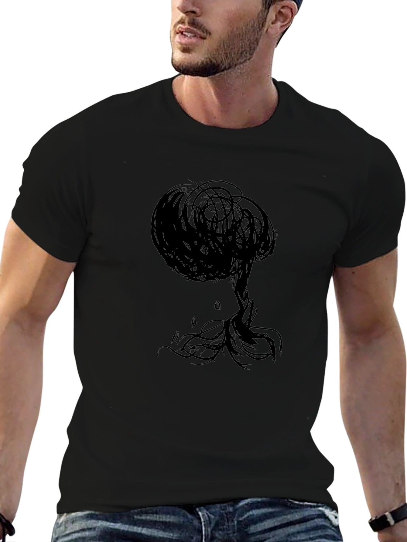 Abstract Tree Graphic Black T-Shirt