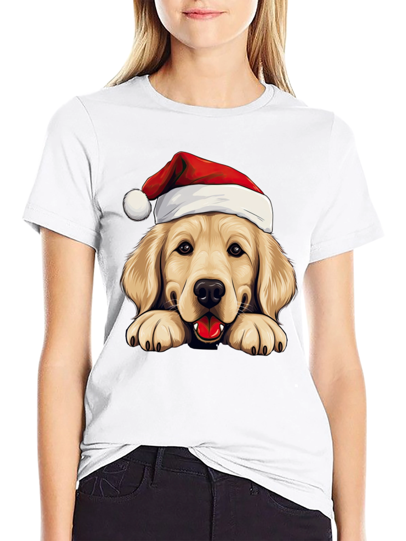 Golden Retriever Santa Hat T-Shirt - Holiday Dog Tee