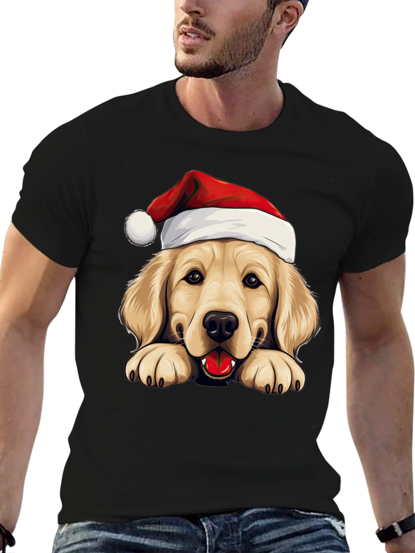 Golden Retriever Santa Hat T-Shirt - Holiday Dog Tee