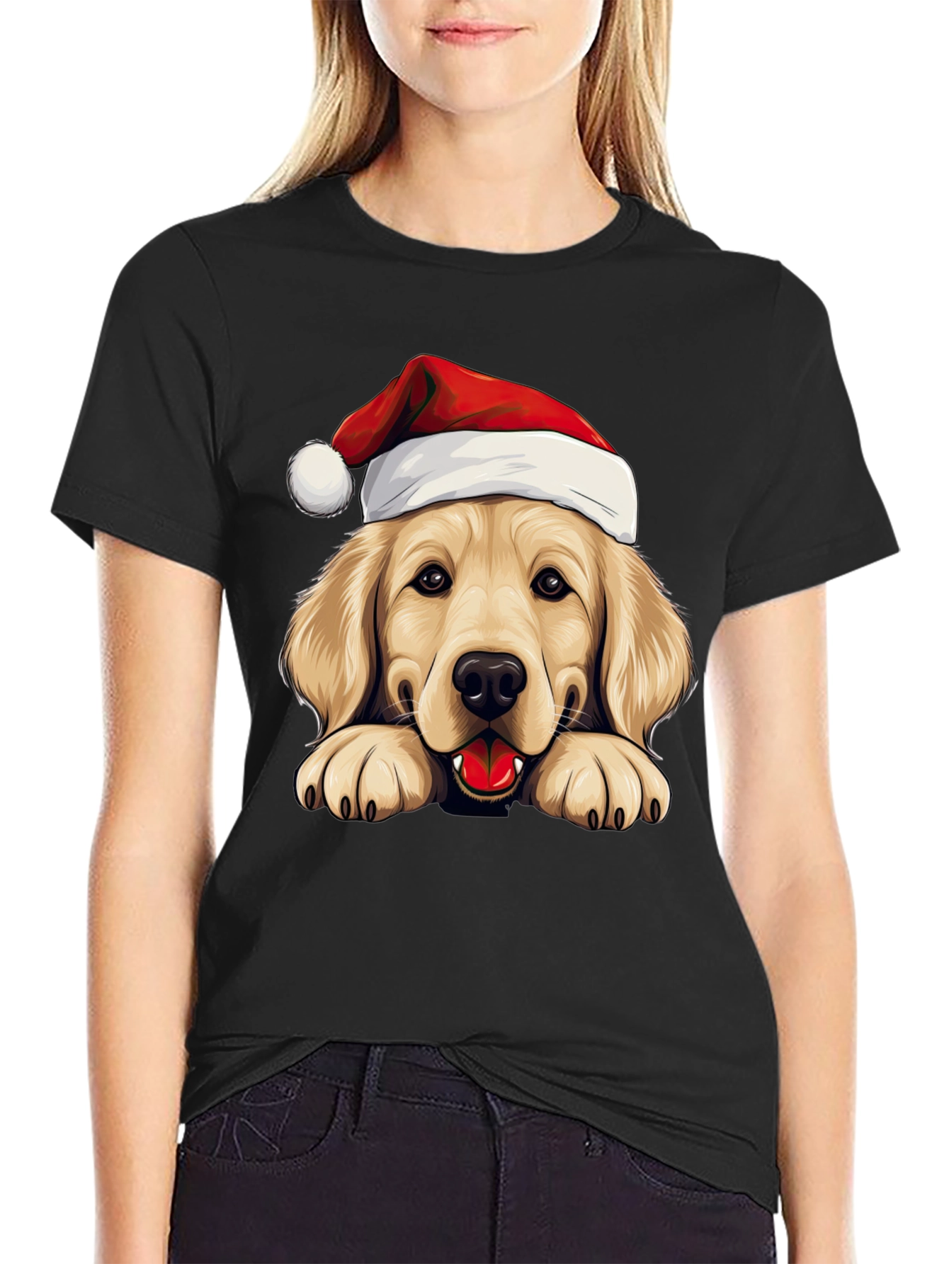 Golden Retriever Santa Hat T-Shirt - Holiday Dog Tee