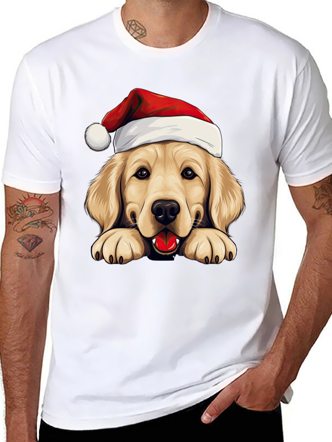 Golden Retriever Santa Hat T-Shirt - Holiday Dog Tee