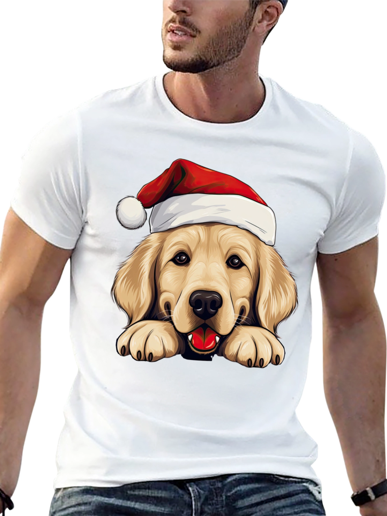 Golden Retriever Santa Hat T-Shirt - Holiday Dog Tee