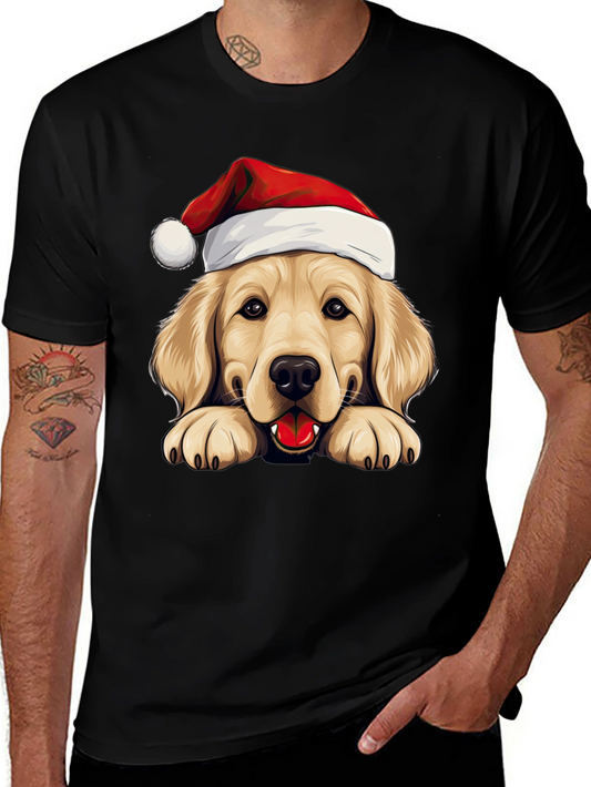 Golden Retriever Santa Hat T-Shirt - Holiday Dog Tee