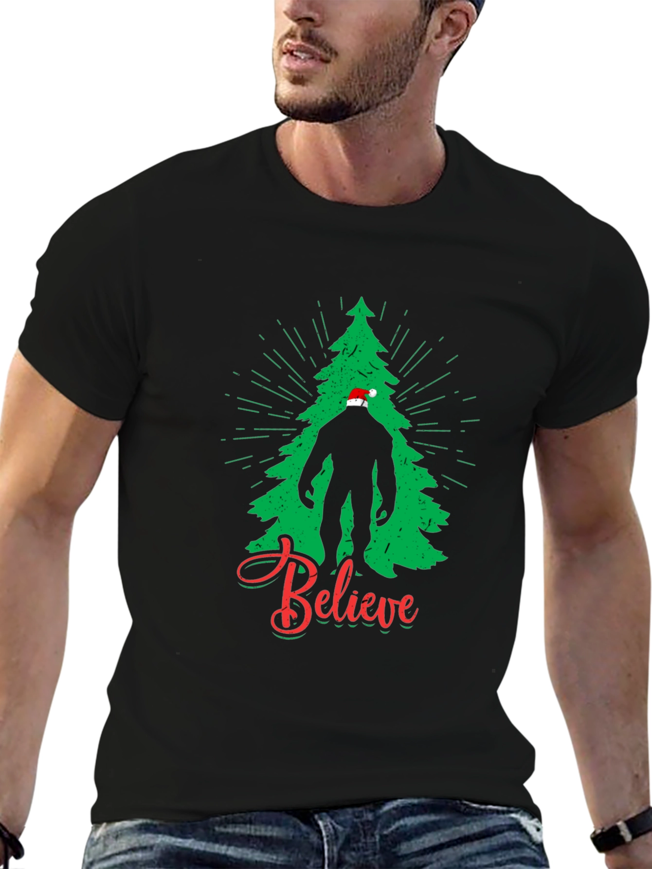 Believe Bigfoot Christmas Tree T-Shirt