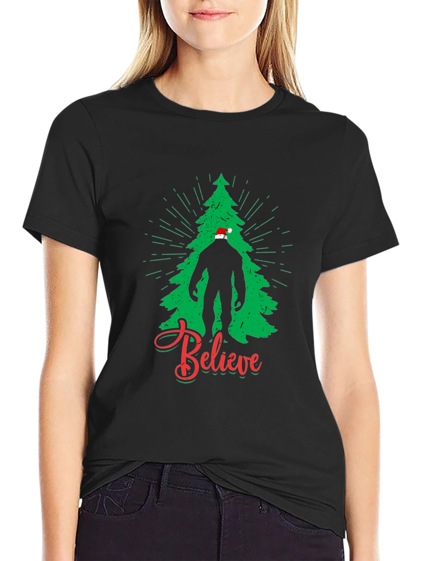 Believe Bigfoot Christmas Tree T-Shirt