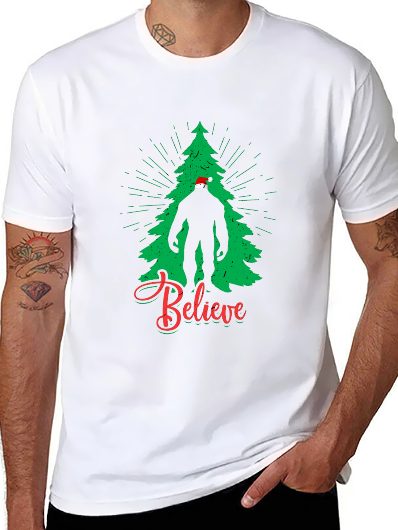 Believe Bigfoot Christmas Tree T-Shirt