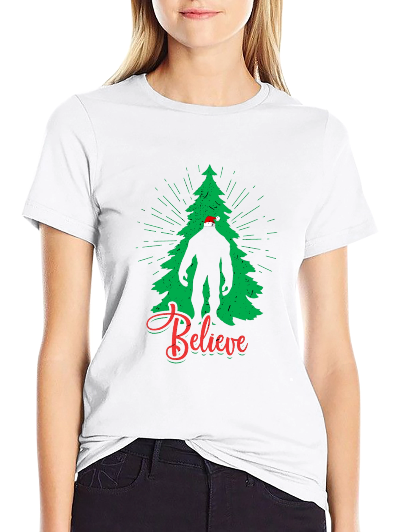 Believe Bigfoot Christmas Tree T-Shirt