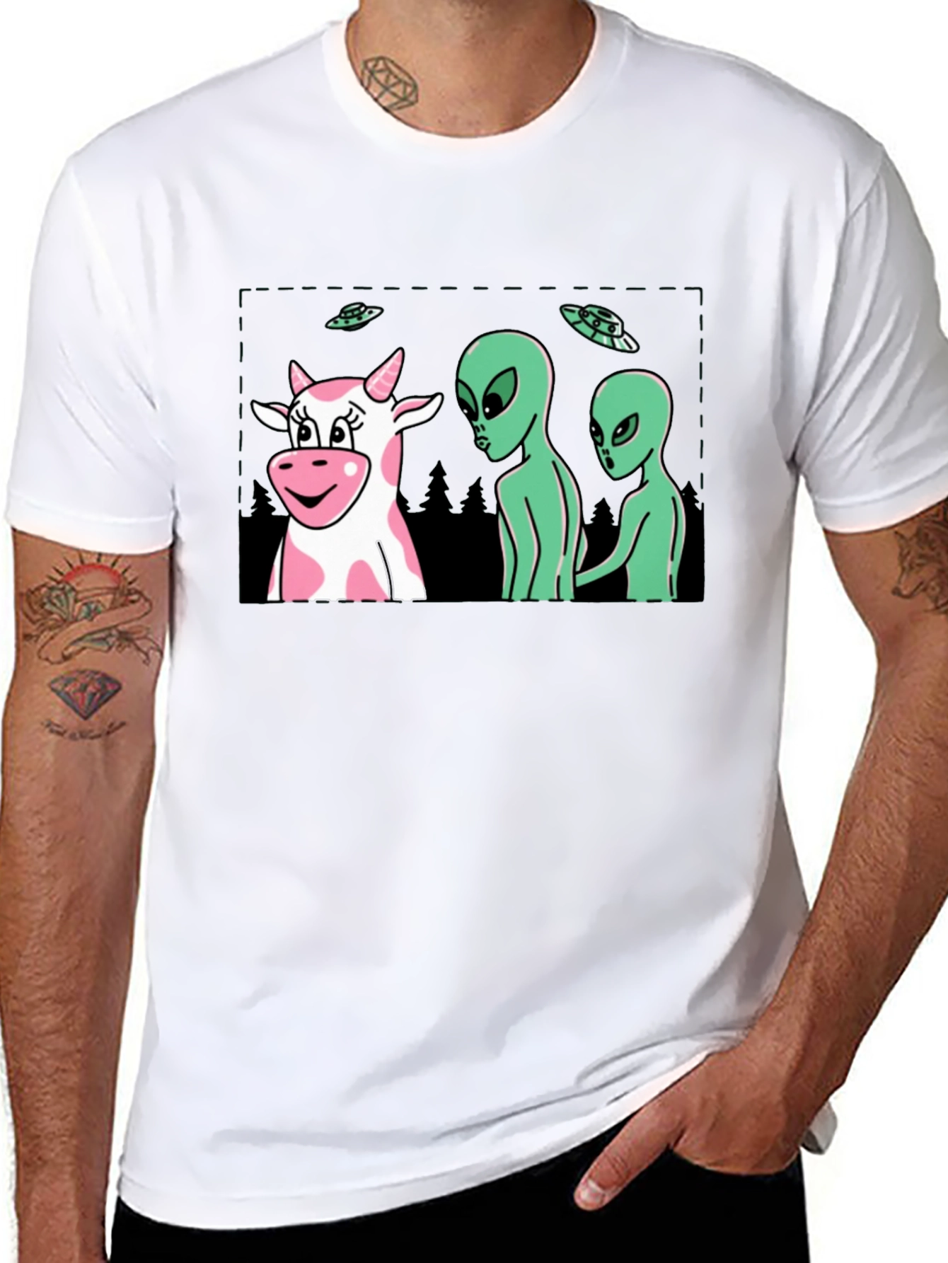 Alien Cow Abduction Black Graphic Tee