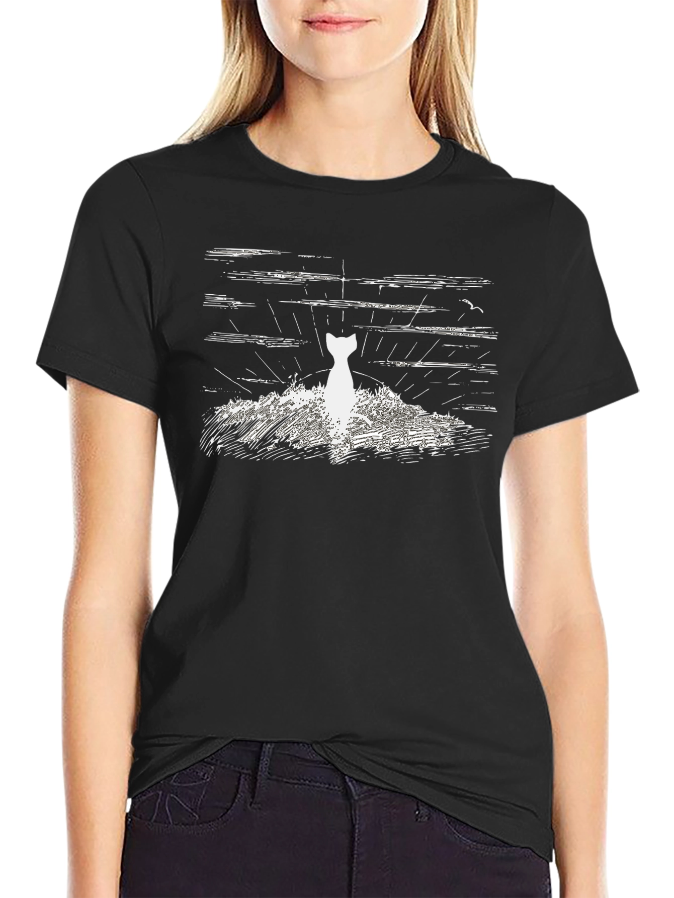 Cat Silhouette T-Shirt - Artistic Graphic Tee