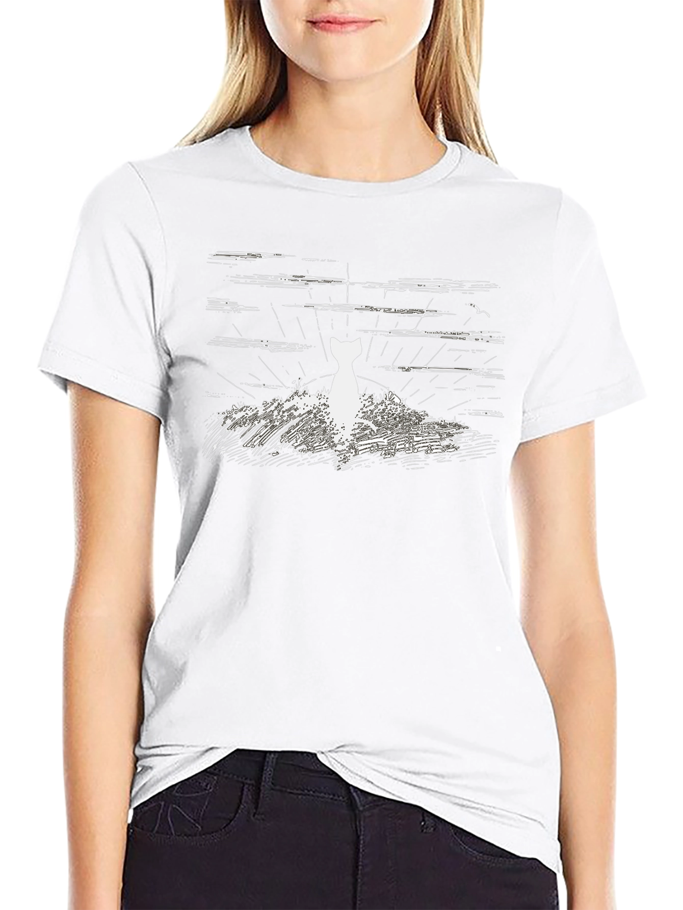 Cat Silhouette T-Shirt - Artistic Graphic Tee