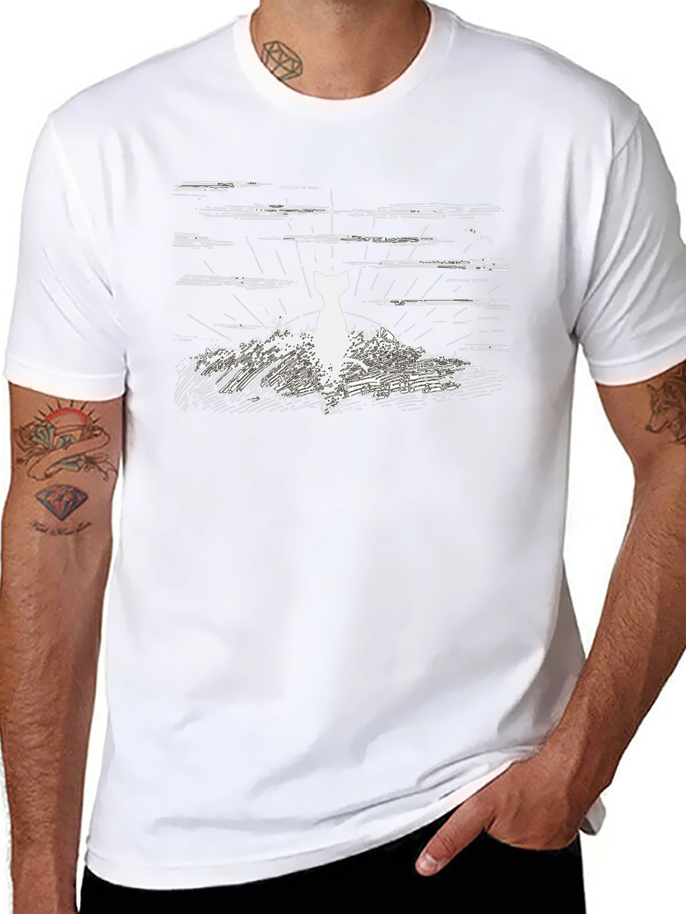 Cat Silhouette T-Shirt - Artistic Graphic Tee