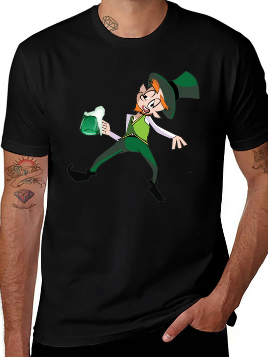 Leprechaun Drinking Graphic T-Shirt - Black