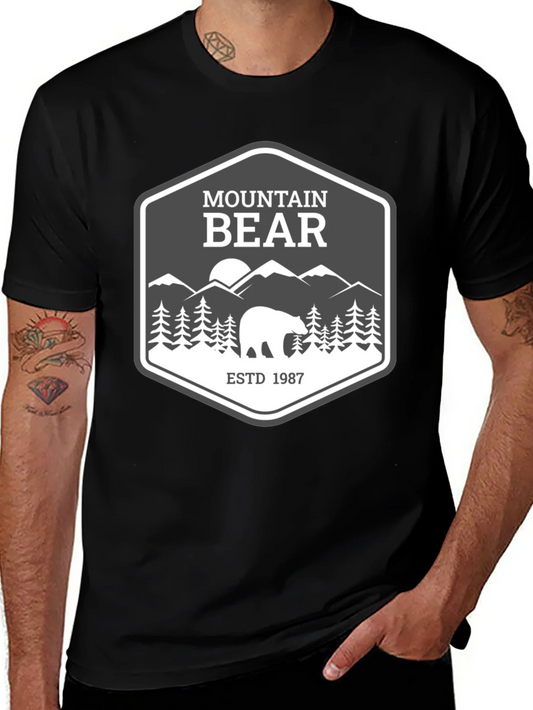 Mountain Bear Graphic Tee - Black Cotton Blend