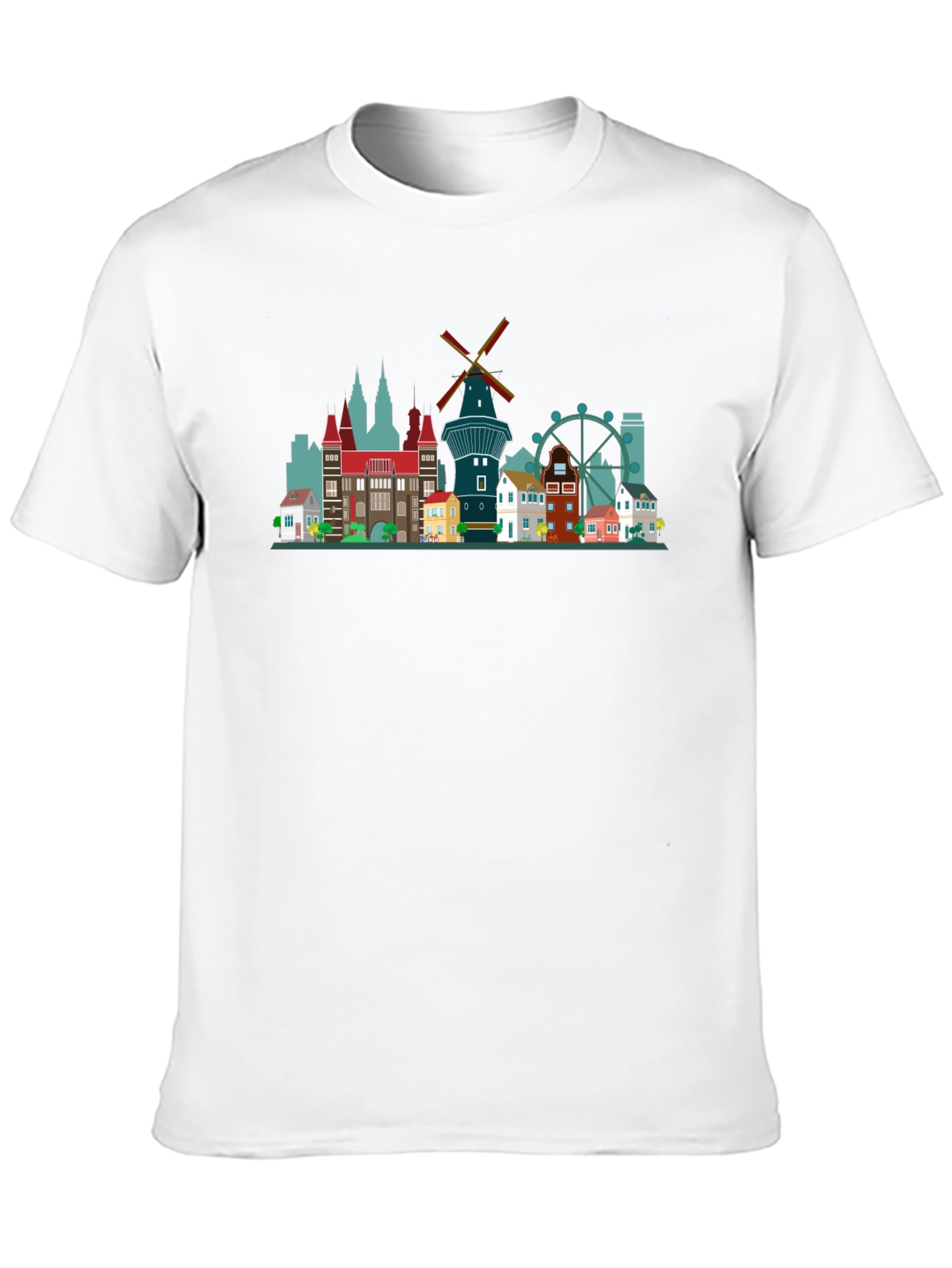 Black T-Shirt with Cityscape Design