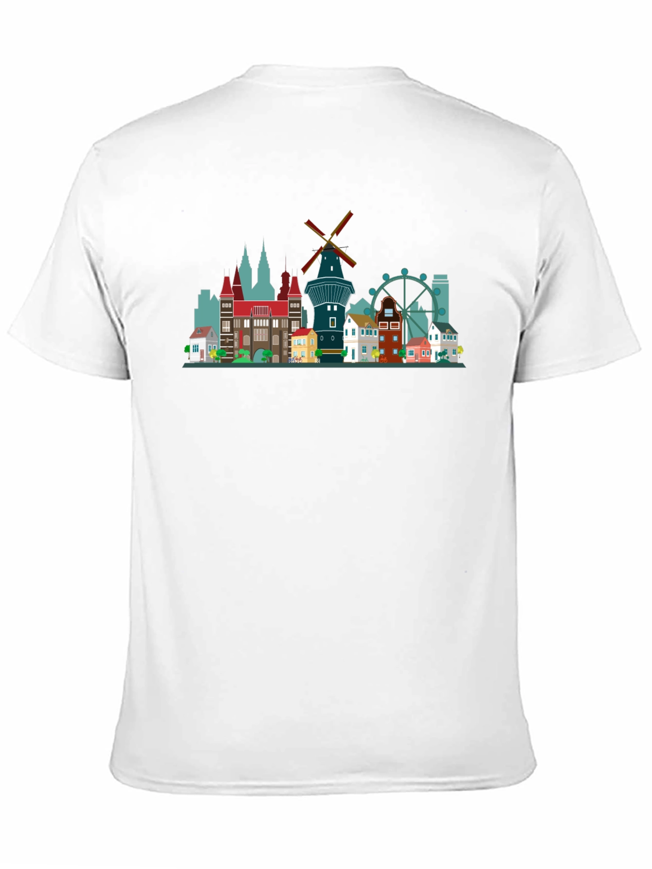 Black T-Shirt with Cityscape Design