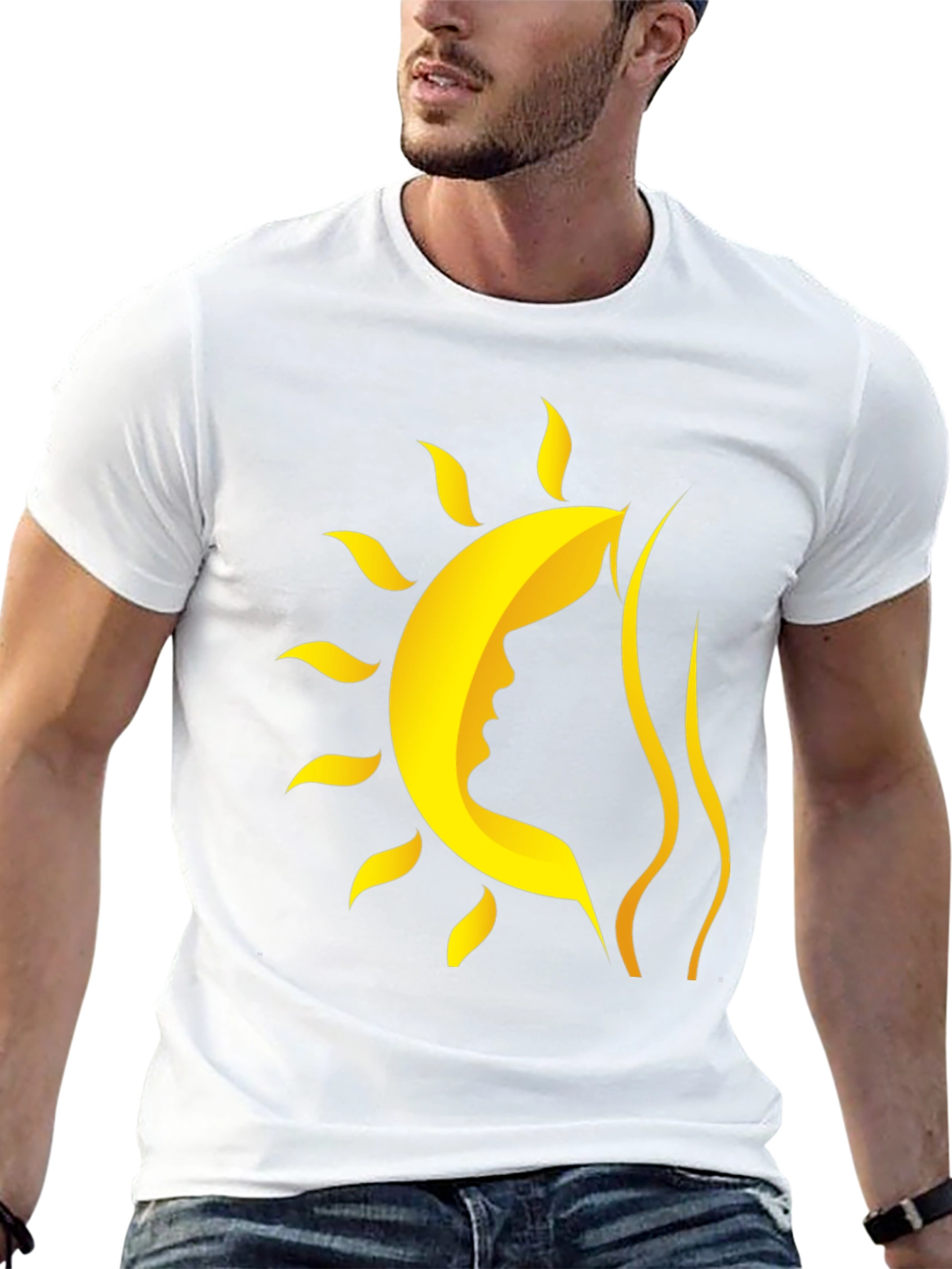 Stylish Black T-Shirt with Sun and Silhouette Design
