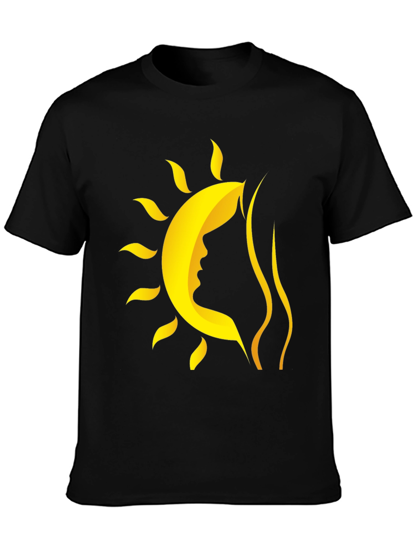 Stylish Black T-Shirt with Sun and Silhouette Design