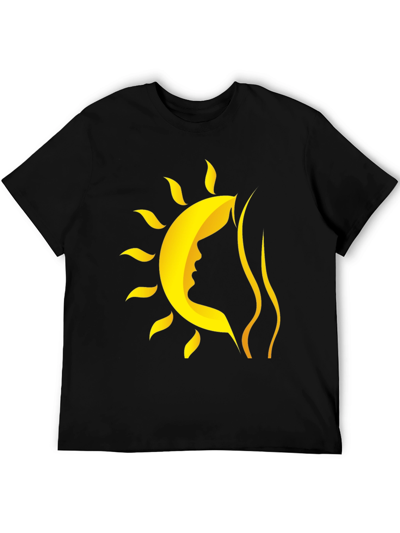 Stylish Black T-Shirt with Sun and Silhouette Design