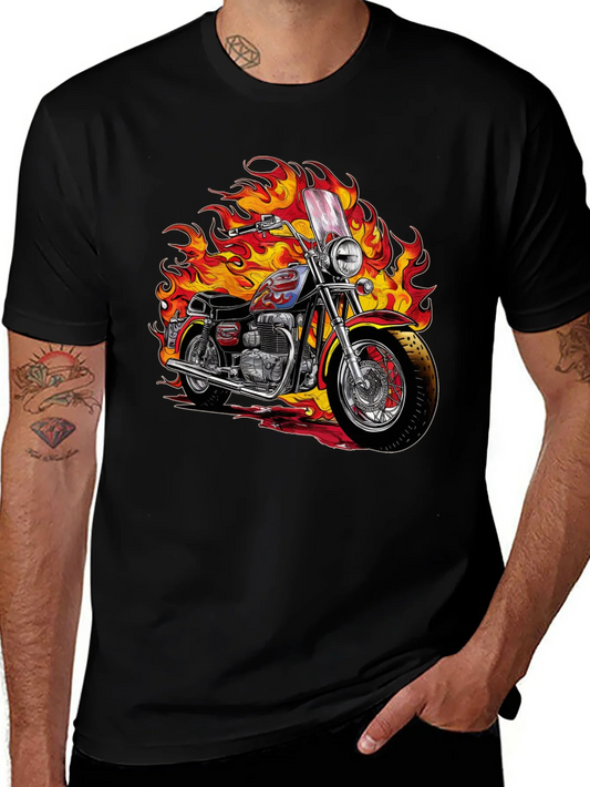 Fiery Motorcycle Graphic Tee - Ride in Style